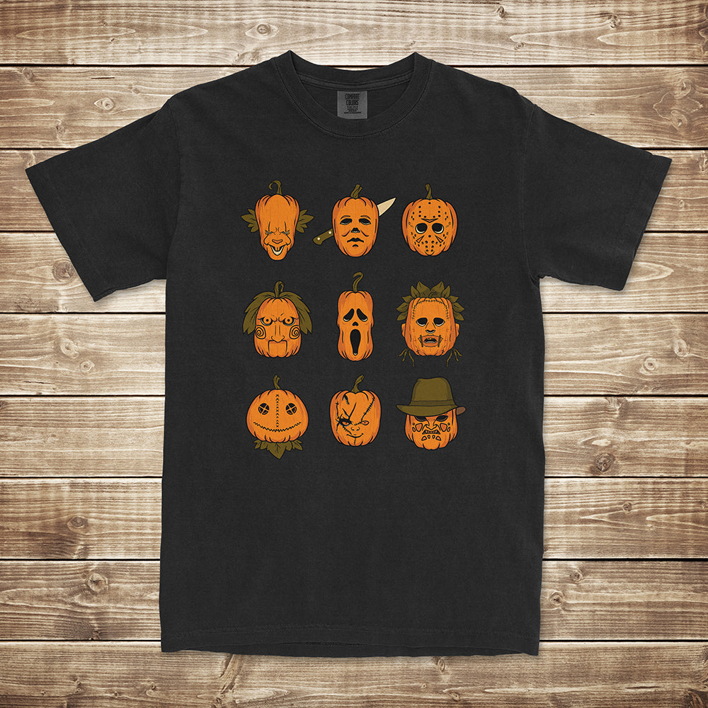 "Faces of Horror Pumpkins" Tee T-Shirt Printify