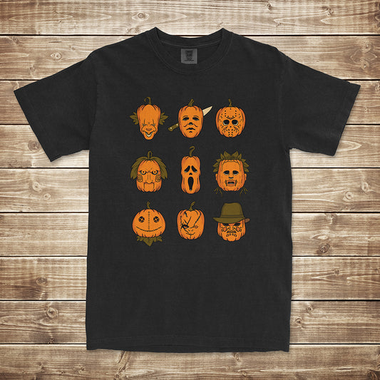 "Faces of Horror Pumpkins" Tee T-Shirt Printify